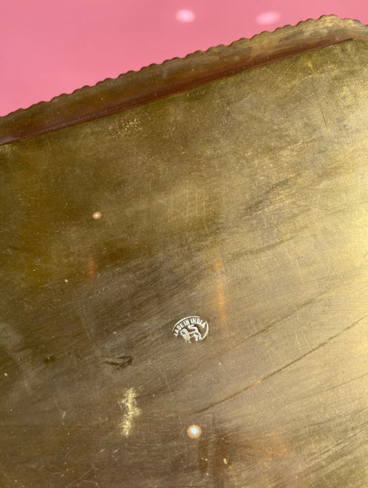 Antique Solid Brass & Enamel Peacock Tray