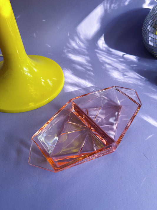 Vintage Indiana Art Deco Pink Depression Glass Divided Dish 9”