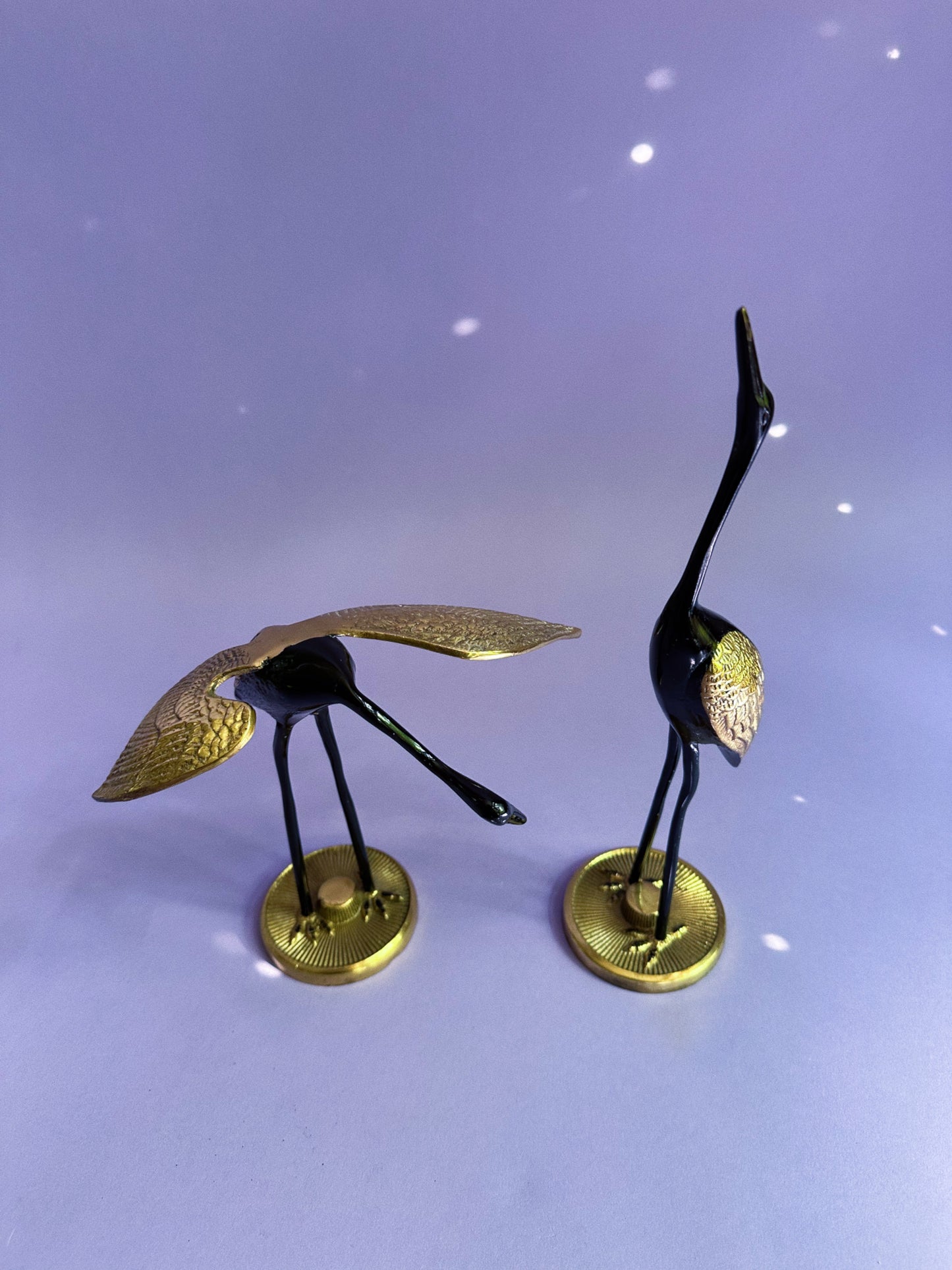Vintage MCM Brass & Black Enamel Herons / Cranes Sculptures