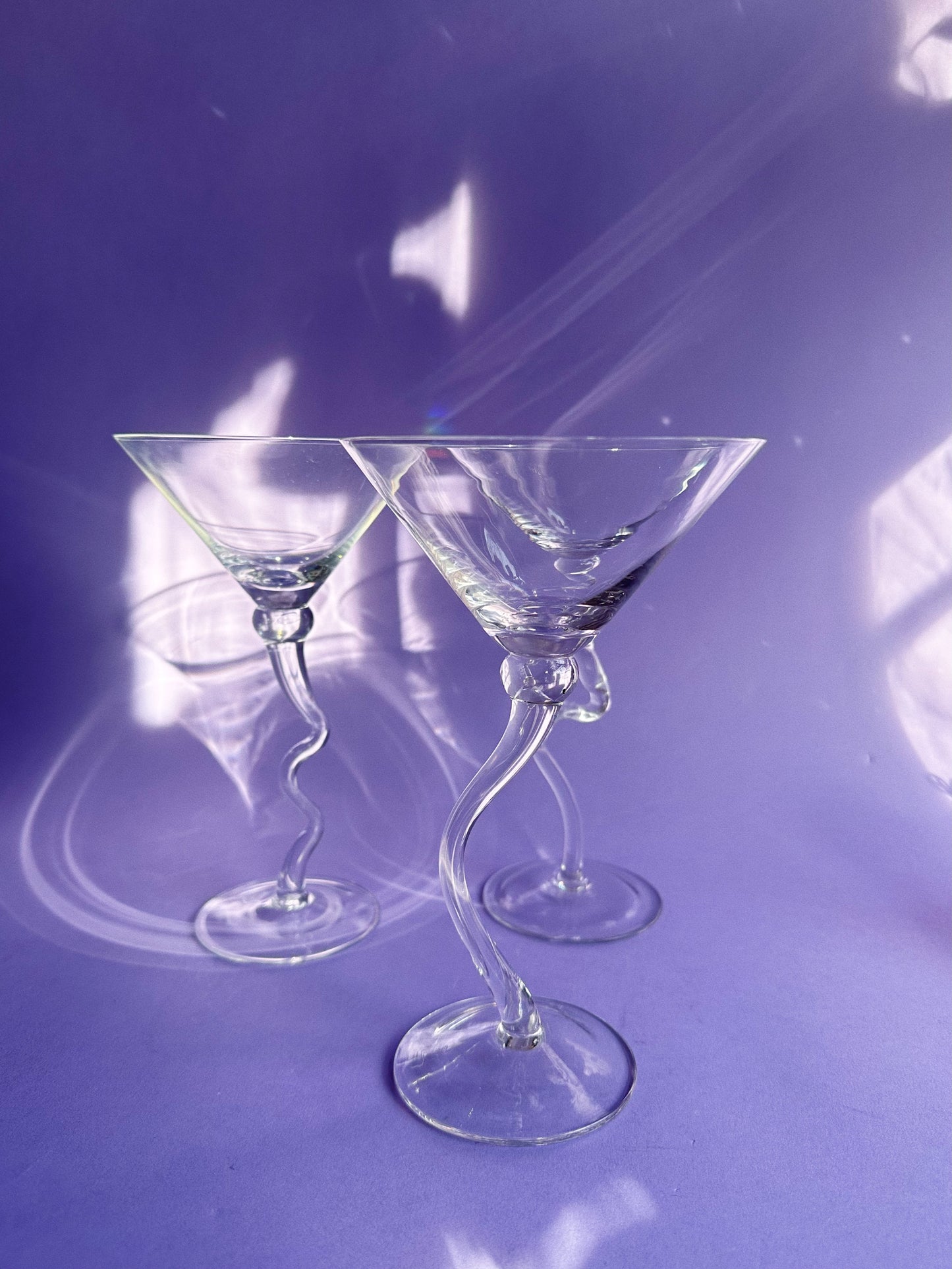 Vintage Tall Large Squigly Stemmed Martini / Cocktail / Mocktail Glasses