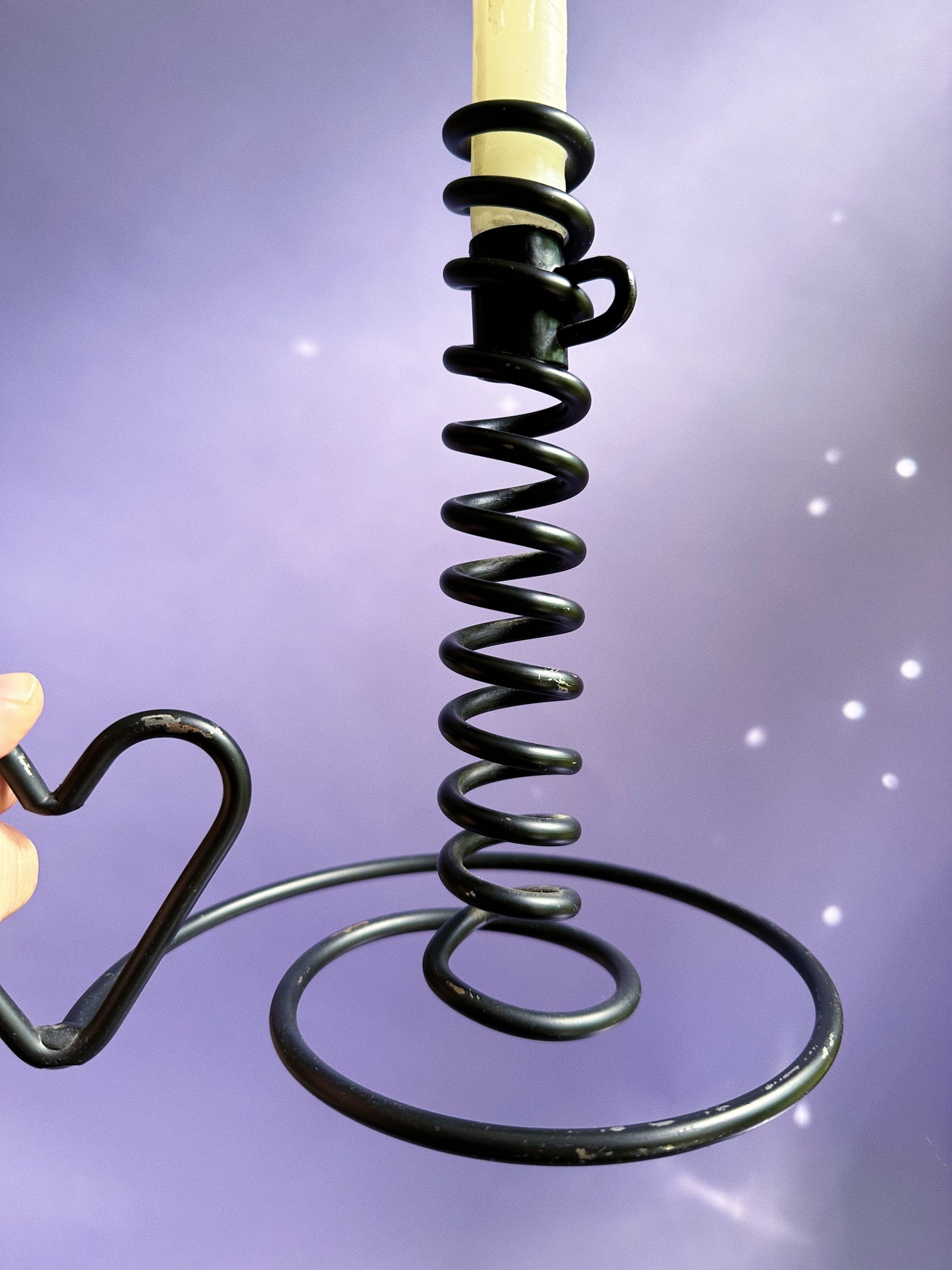 Handmade Wrought Iron Courting Candle Holder with Heart-Shaped Handle