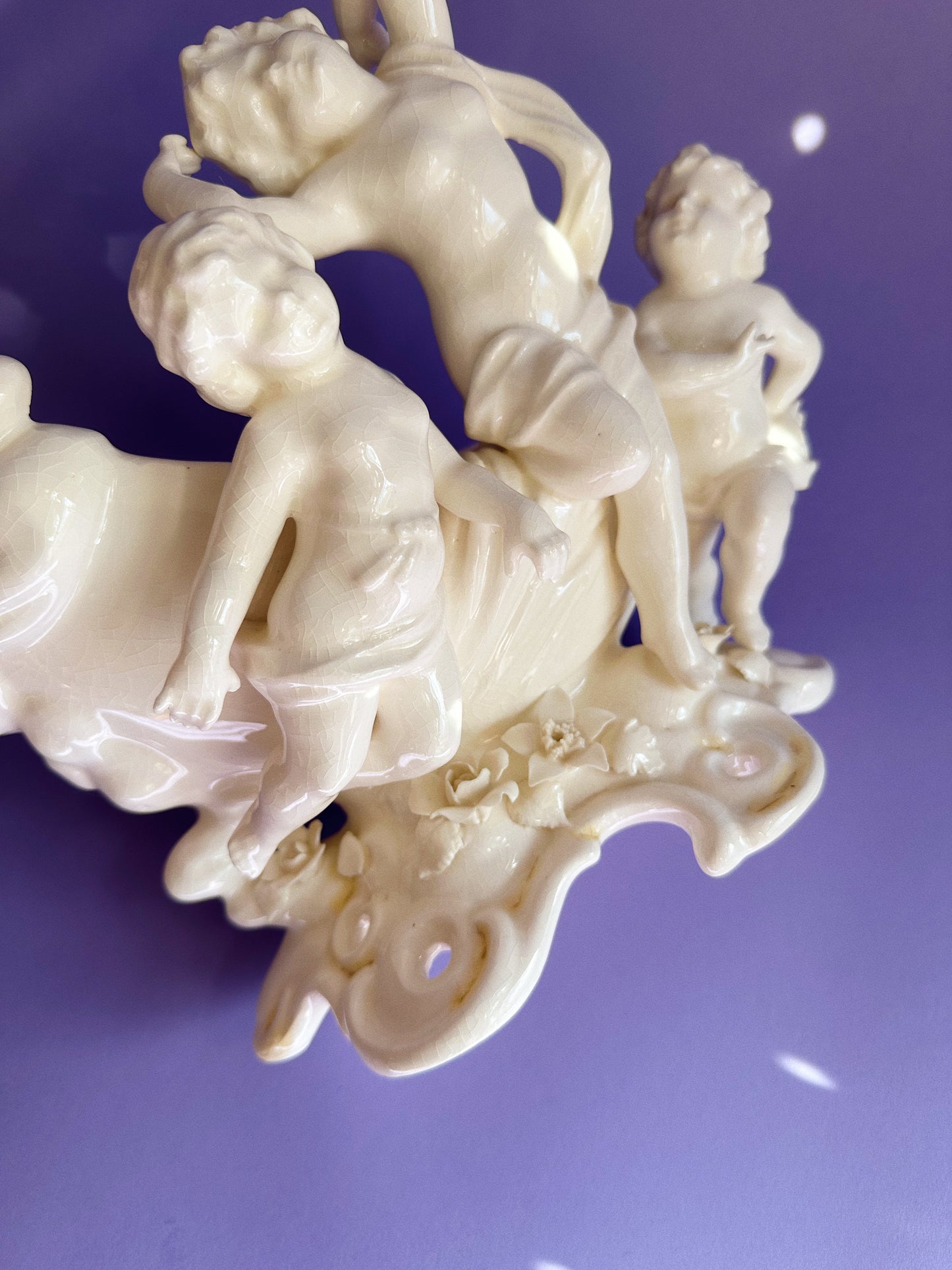Vintage Porcelain Moon & Cherubs Planter / Vase