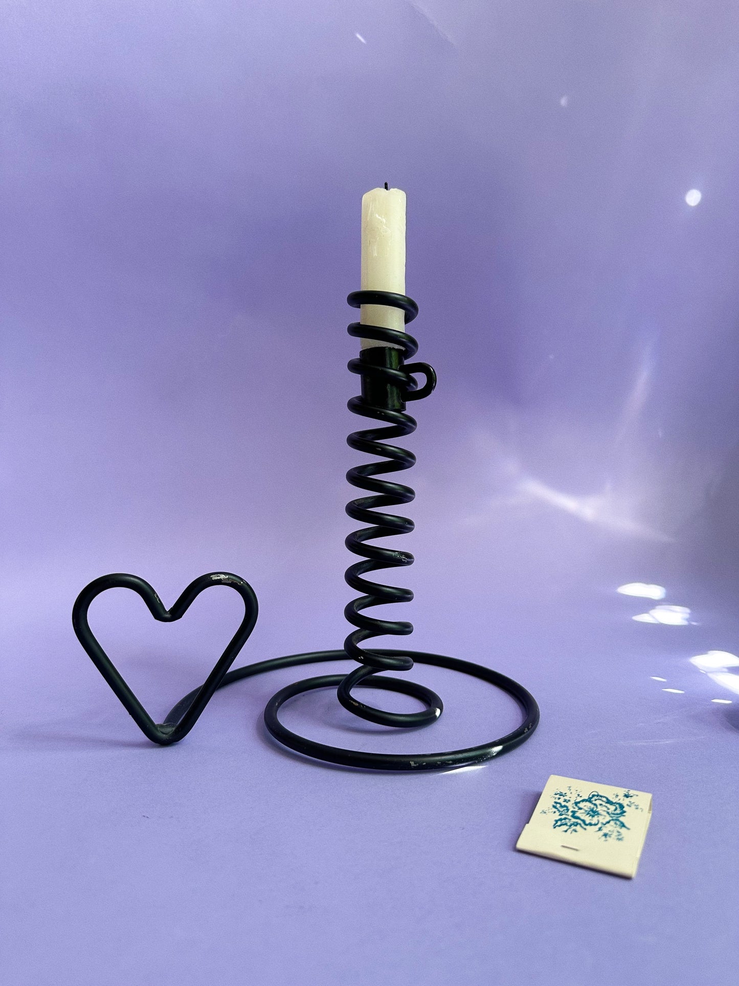 Handmade Wrought Iron Courting Candle Holder with Heart-Shaped Handle