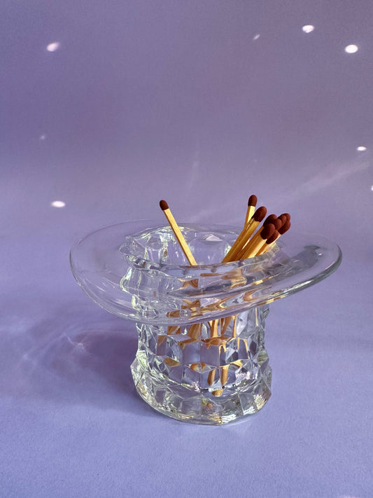 Vintage Glass Top Hat Match / Toothpick / Q Tip Holder