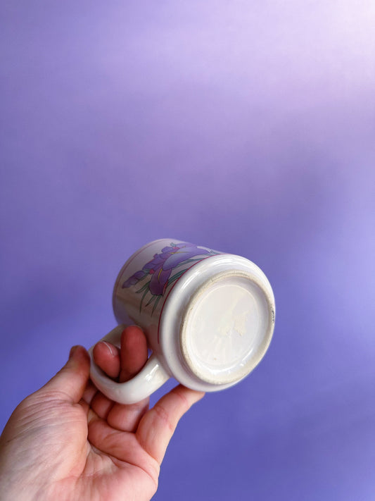 Vintage 80s Purple Flower Ceramic Mug