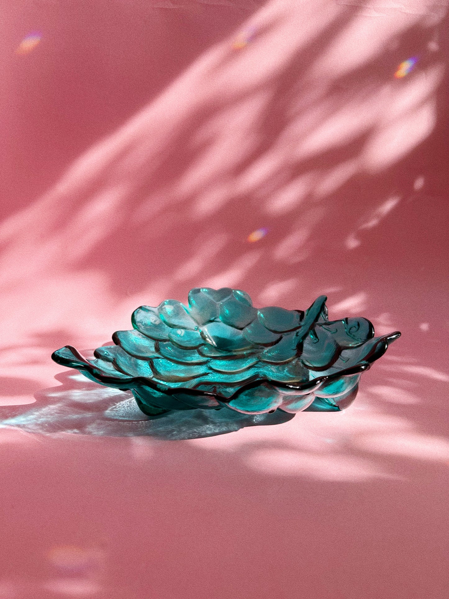 Vintage MCM Teal Glass Grape Platter