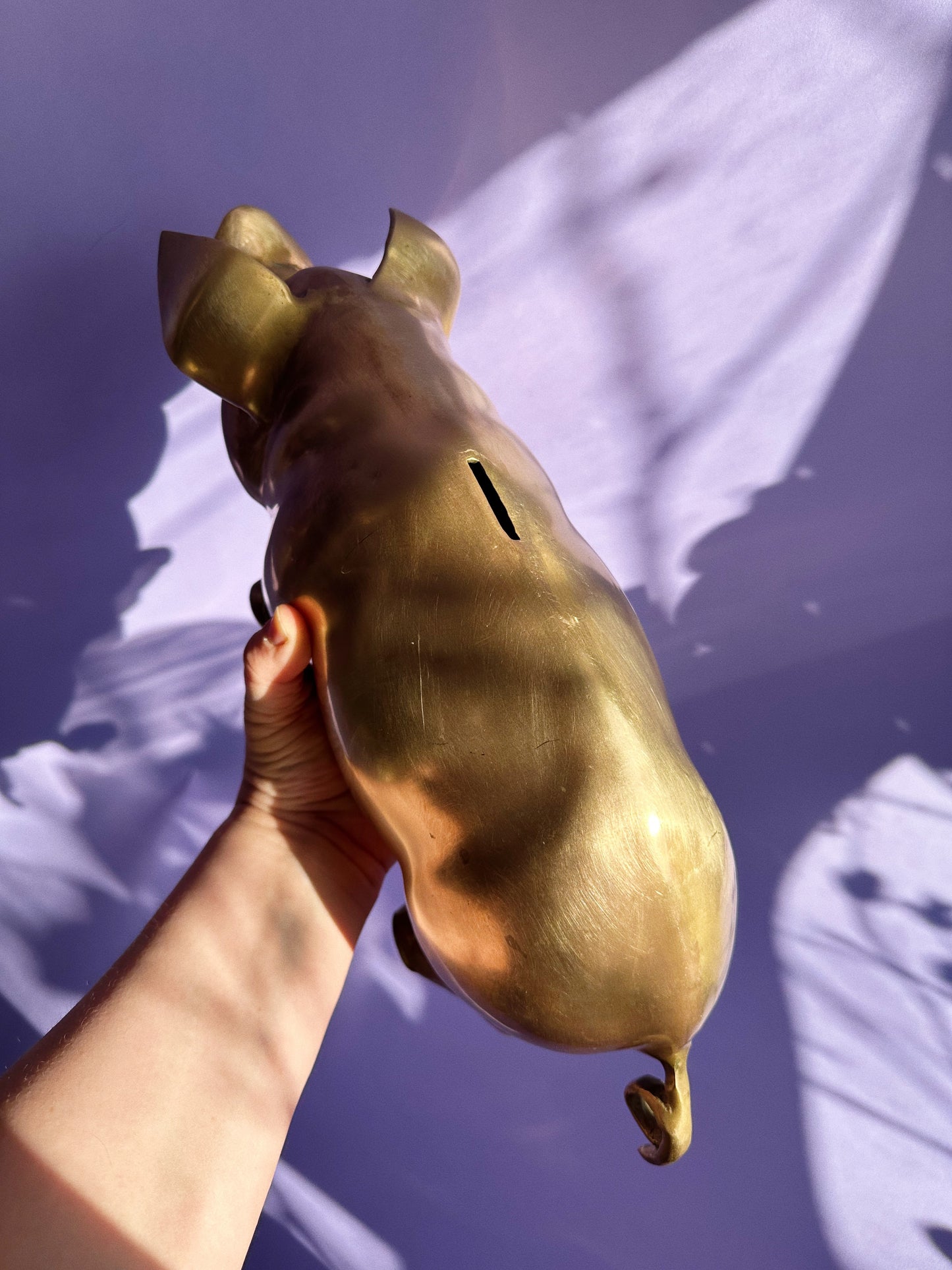 Vintage Brass Pig Piggy Bank Large & Heavy 15” Long w Plug