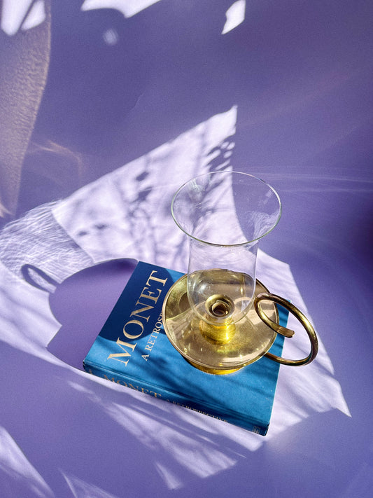 Vintage Baldwin USA Solid Brass Hurricane Candle Holder Lamp Glass