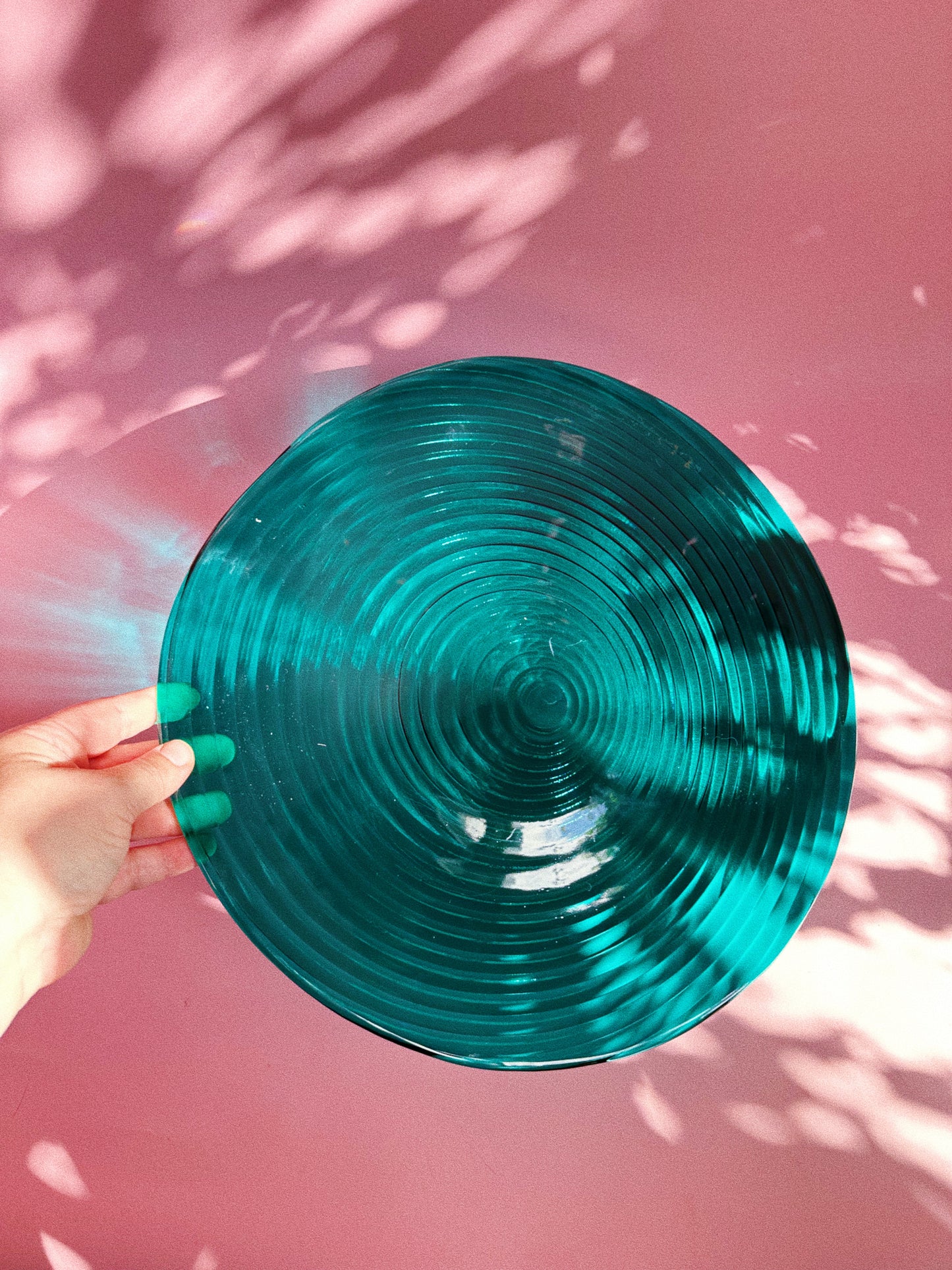 Vintage Swirly Aqua Art Glass Platter