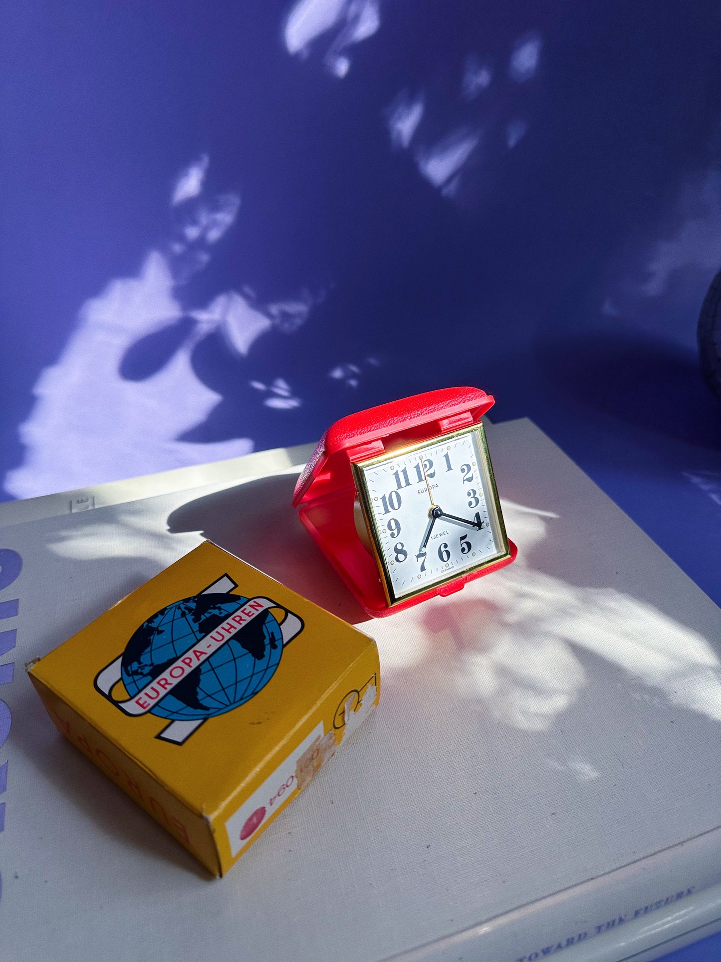 Vintage Travel Alarm Clock Europa, Germany, Brass & Faux Leather Cover