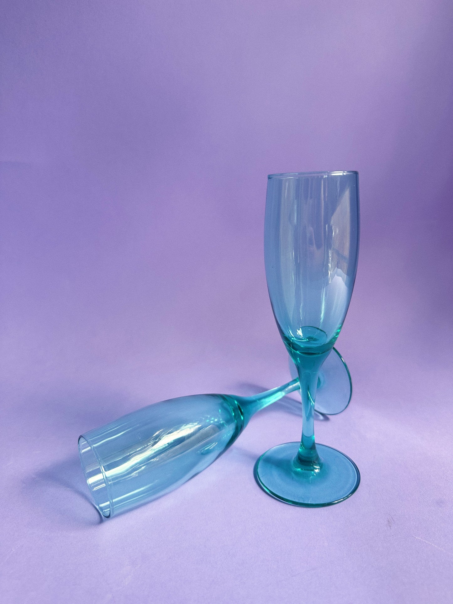 2 Luminarc Teal Green Fluted Champage Glasses Pair Durand France