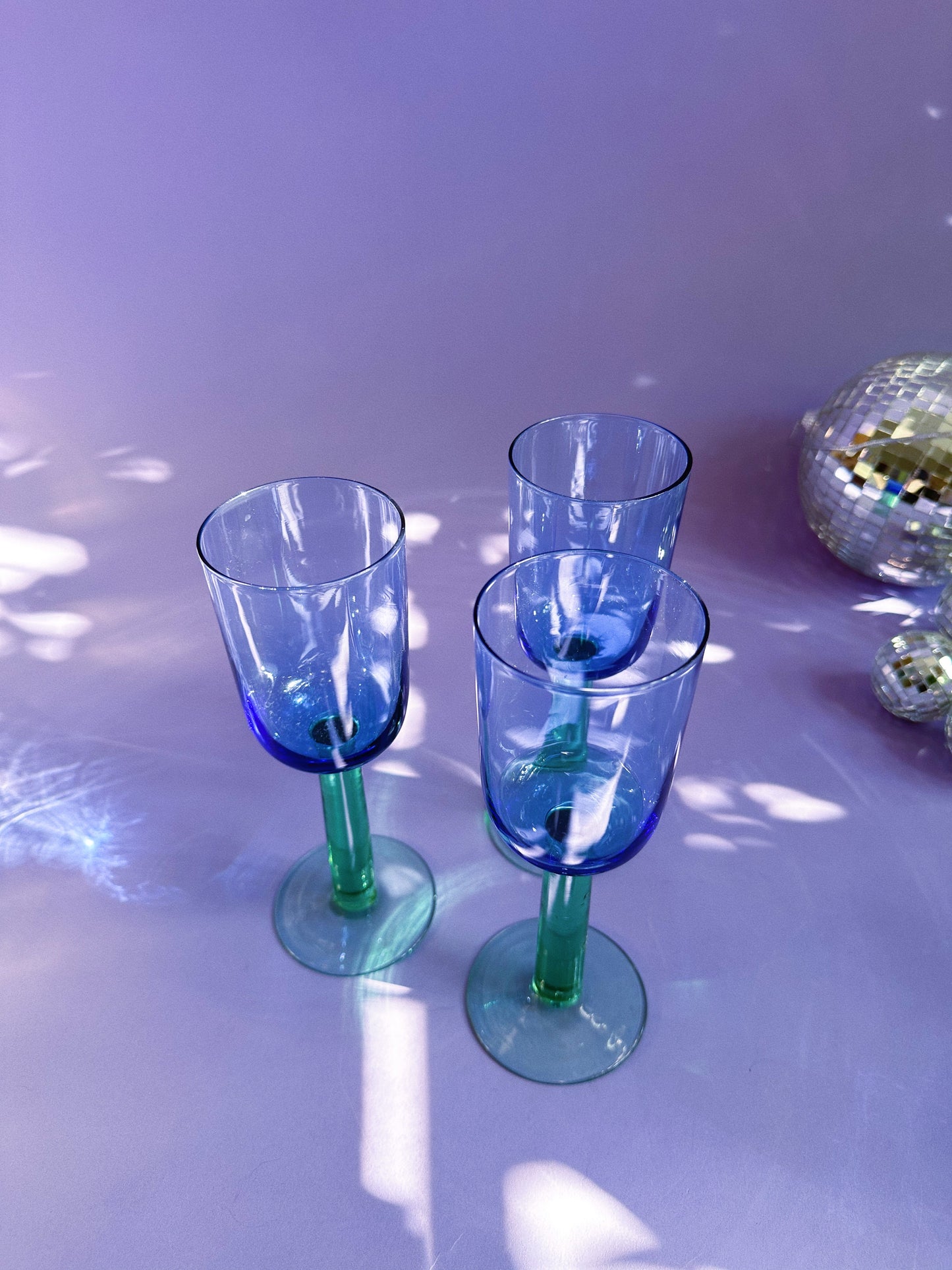 Vintage Scandinavian Wine Glasses Blue and Green 1980s 3 pcs