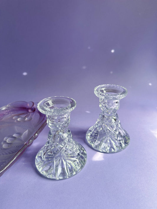 Pair of Heavy Vintage Crystal Candlesticks