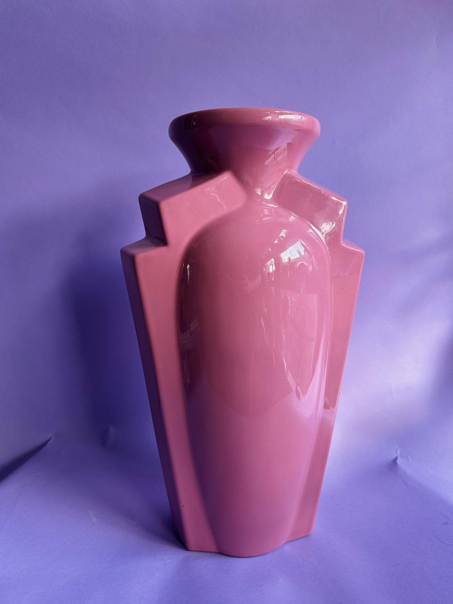 Large Vintage Rose / Dusty Rose Pink Post Modern Flower Floor Vase