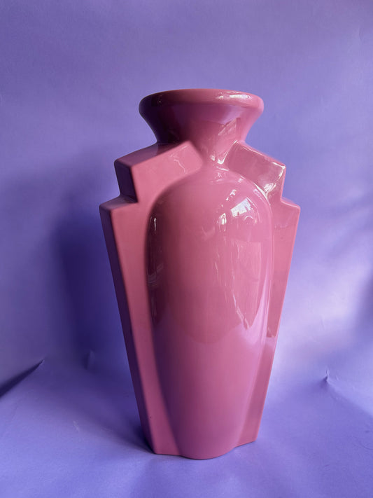 Large Vintage Rose / Dusty Rose Pink Post Modern Flower Floor Vase