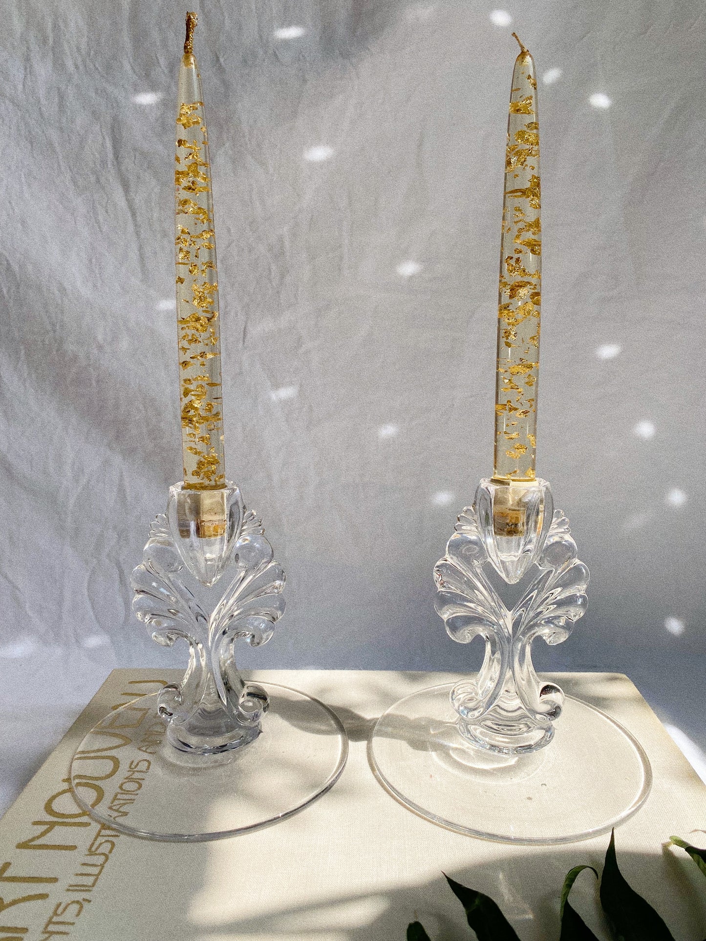 Vintage Manganese Glass (Glows Green!) Tear Drop Candlesticks