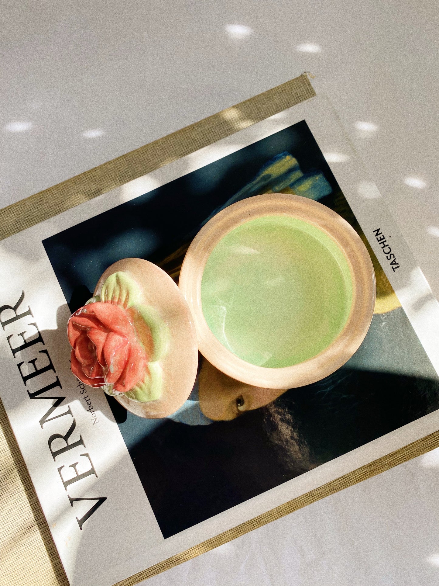 Pink Flower Glazed Pottery Lidded Dish