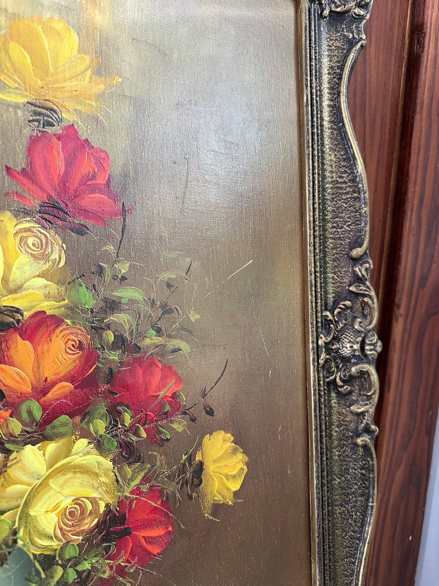 Beautiful Signed Vintage Still Life Original Oil on Canvas Bouquet Of Flowers