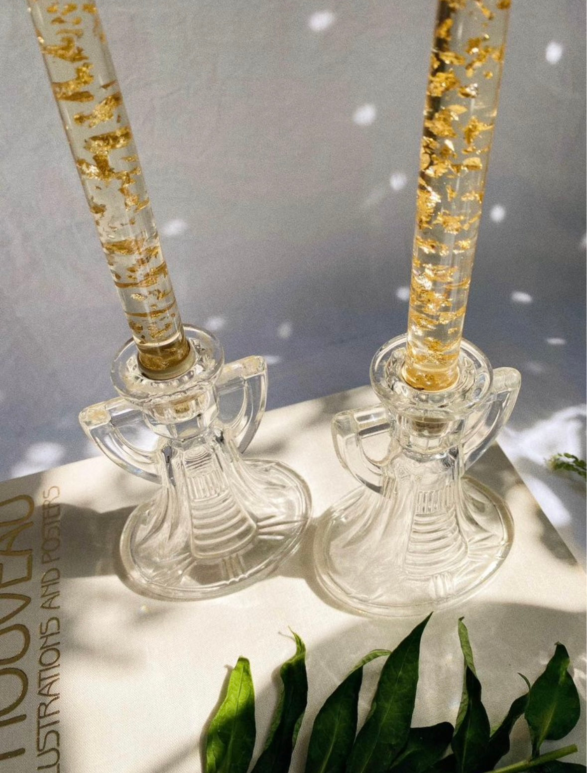 Vintage Manganese Glass Art Deco Candlesticks