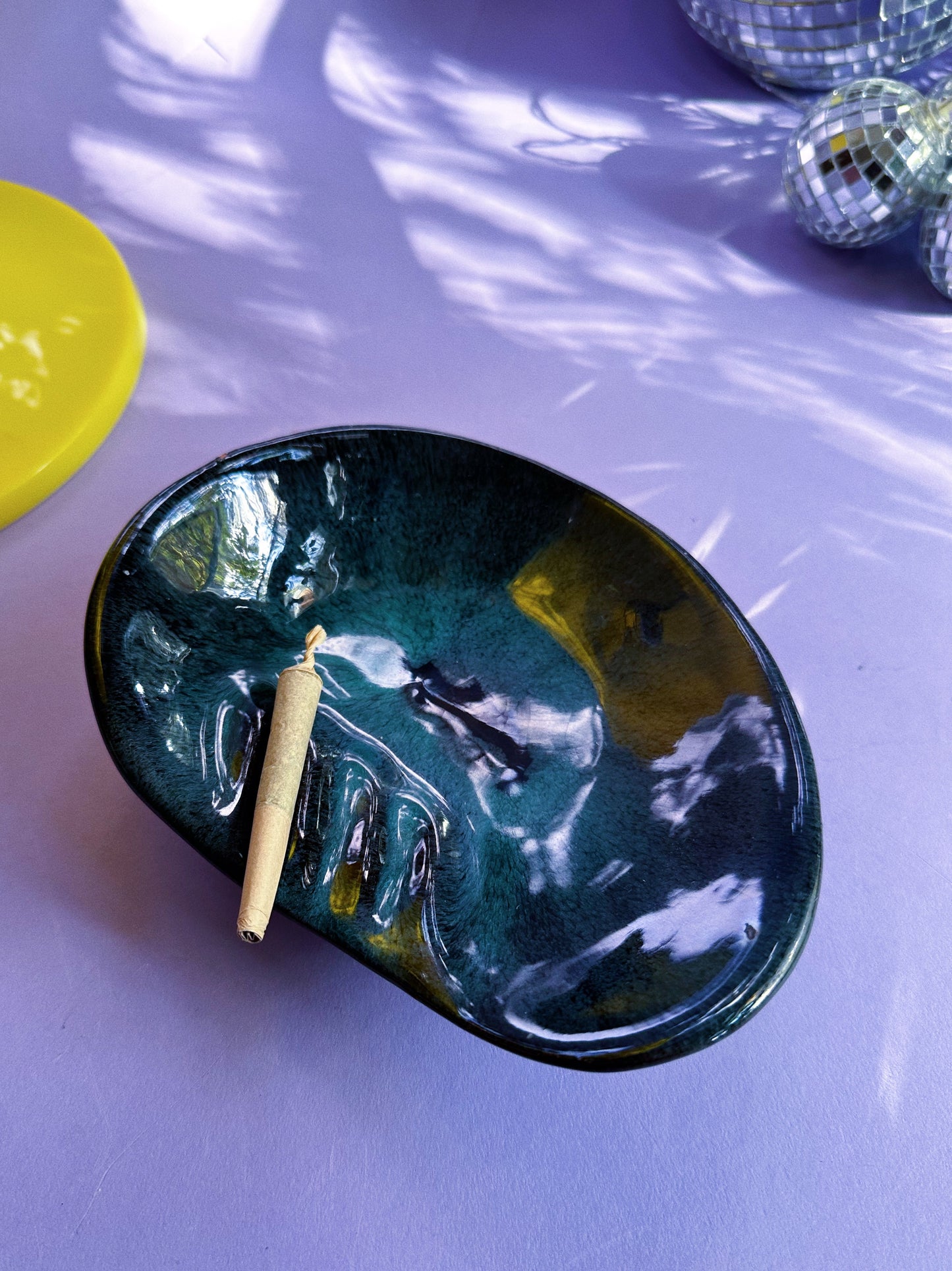 Vintage Evangeline Canada Blue Pottery Ashtray / Throw Dish