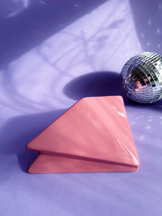 Vintage Post Modern Ceramic Dusty Rose Wall Pocket