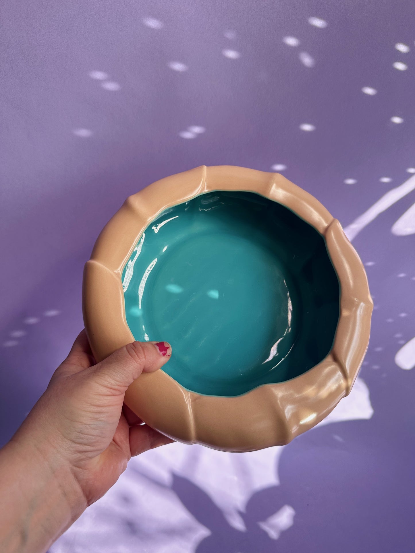 Catalina Pottery Vintage Pottery Bowl Vase Pink Peach Turquoise Blue 1930s