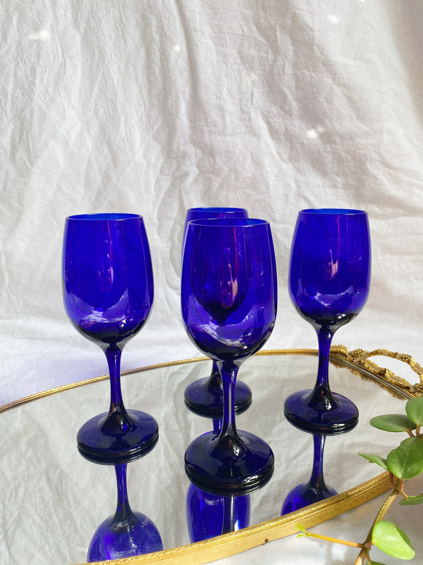 Vintage Libbey Cobalt Blue Wine / Water Glasses