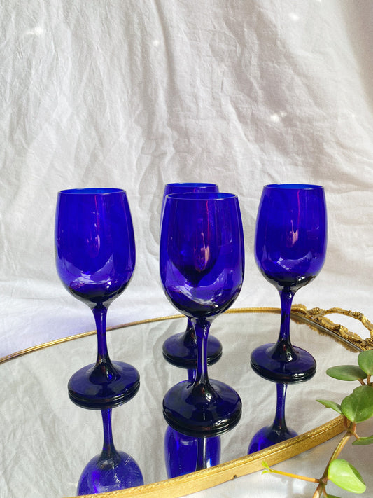 Vintage Libbey Cobalt Blue Wine / Water Glasses
