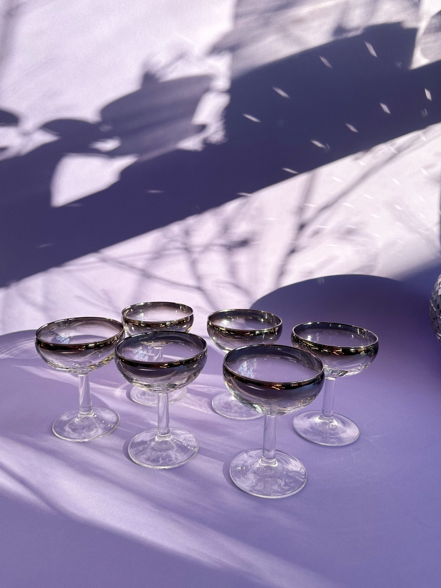 Vintage MCM Silver Ombré Luminarc Champagne Coupe Glasses Barware France