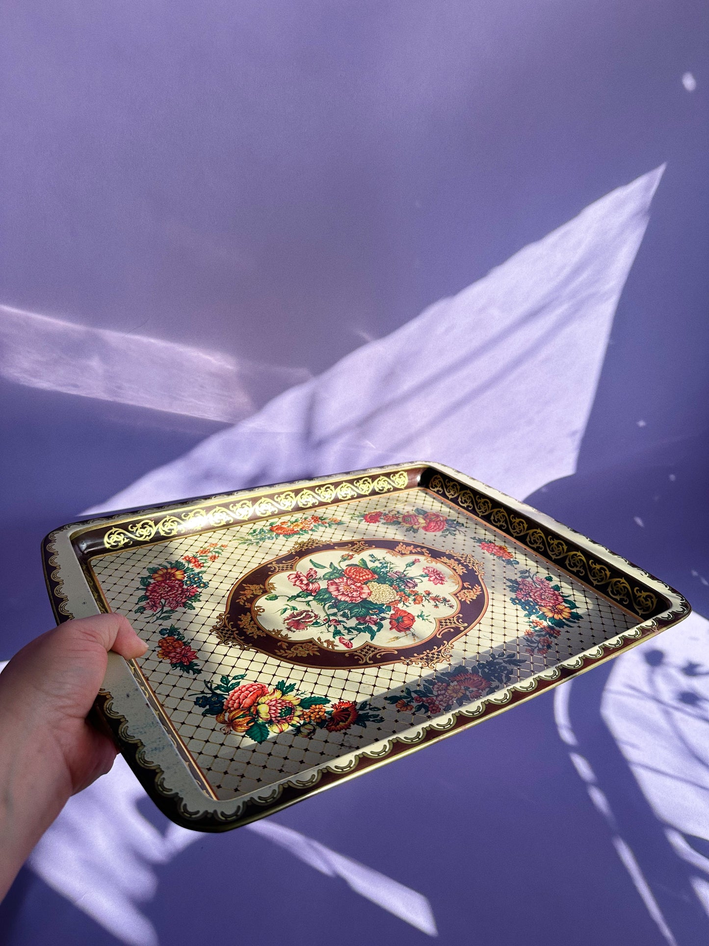 Vintage Daher England Metal Floral Tray