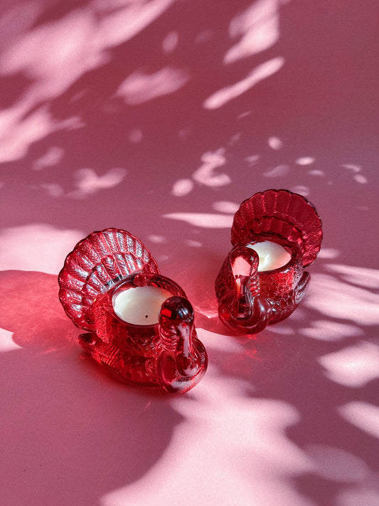 Vintage Red Crystal Turkey Tea Light / Votive Candle Holders