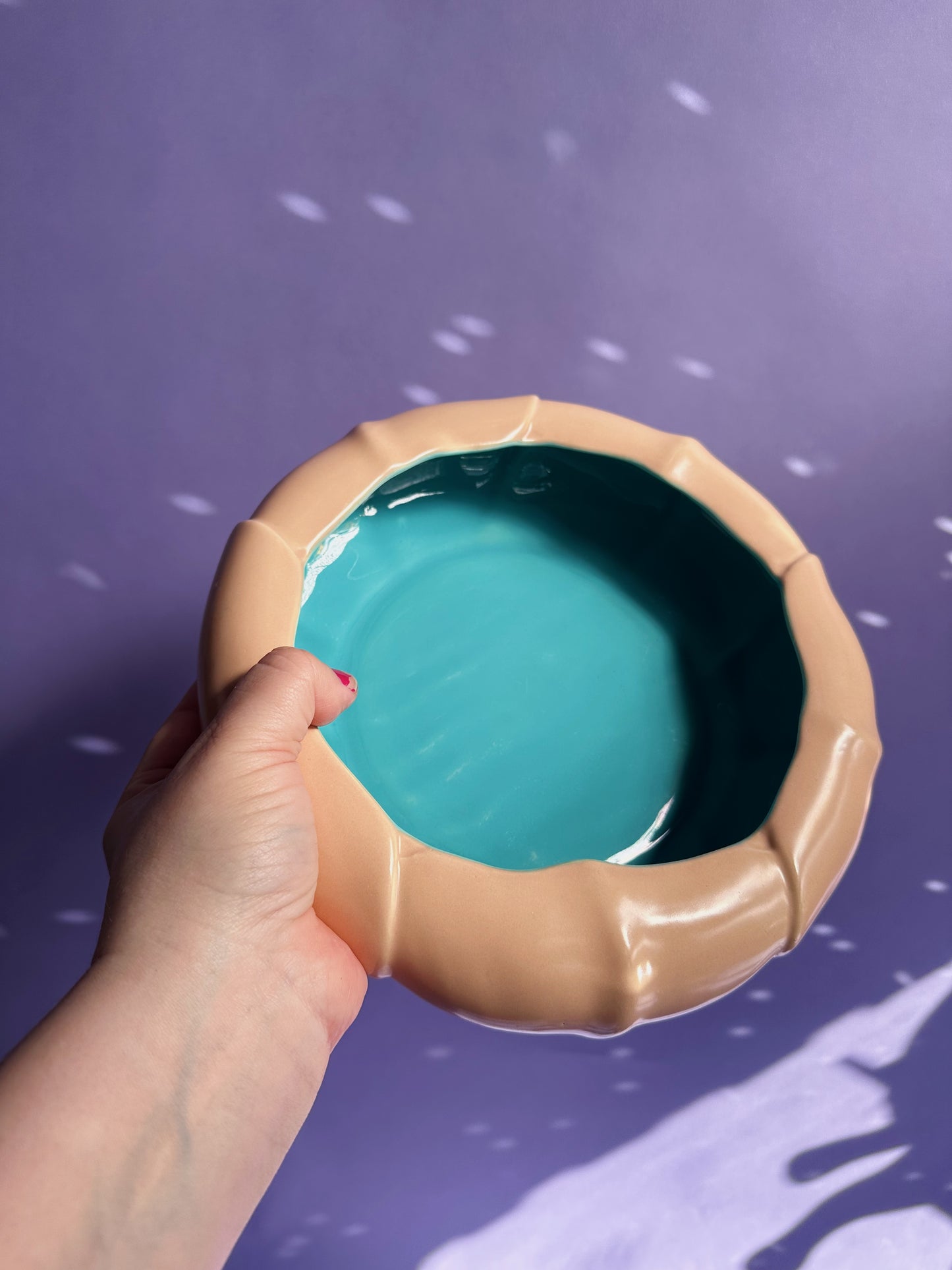 Catalina Pottery Vintage Pottery Bowl Vase Pink Peach Turquoise Blue 1930s