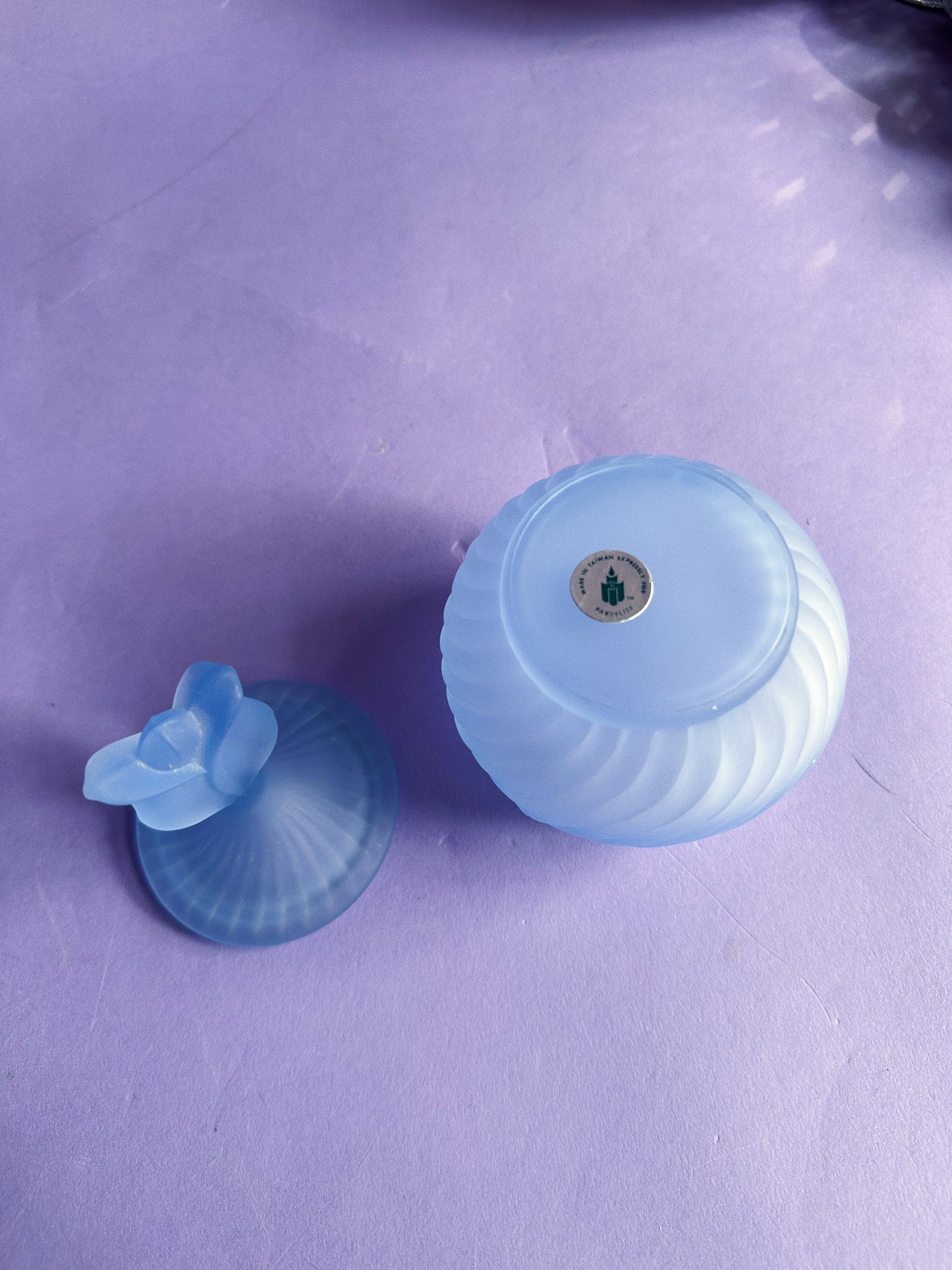 Frosted Blue Tulip Lidded Partylite Dish
