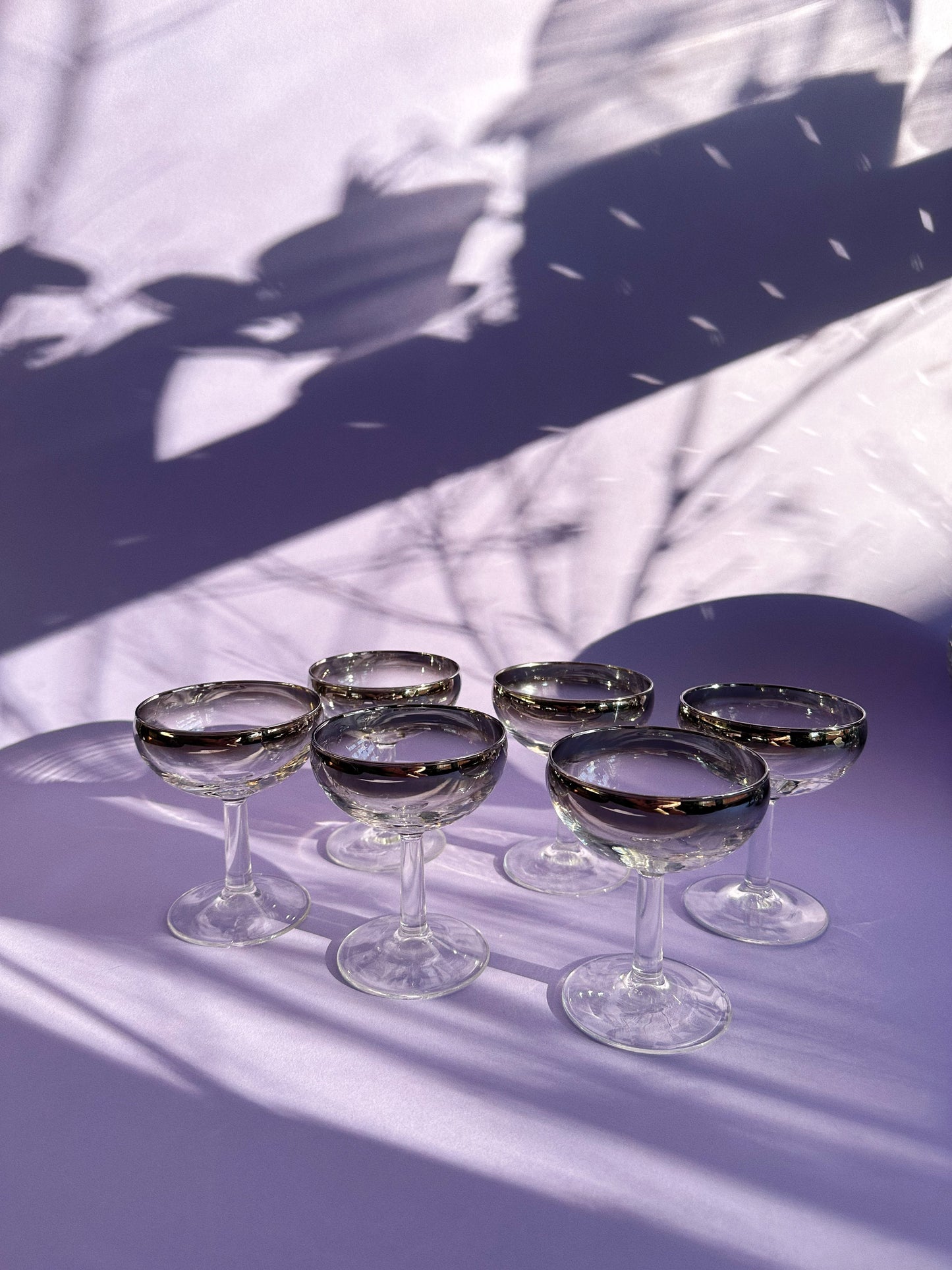 Vintage MCM Silver Ombré Luminarc Champagne Coupe Glasses Barware France