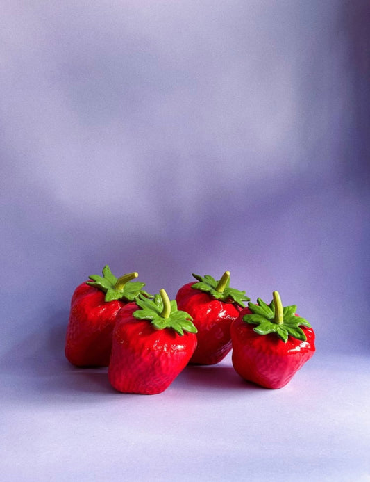 Vintage Set of 4 Ceramic Glazed Strawberry Canisters