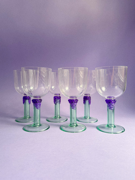 Rare Set Of 6 PrecisionCraft Acrylic Vintage Wine Glass Grapes Stem