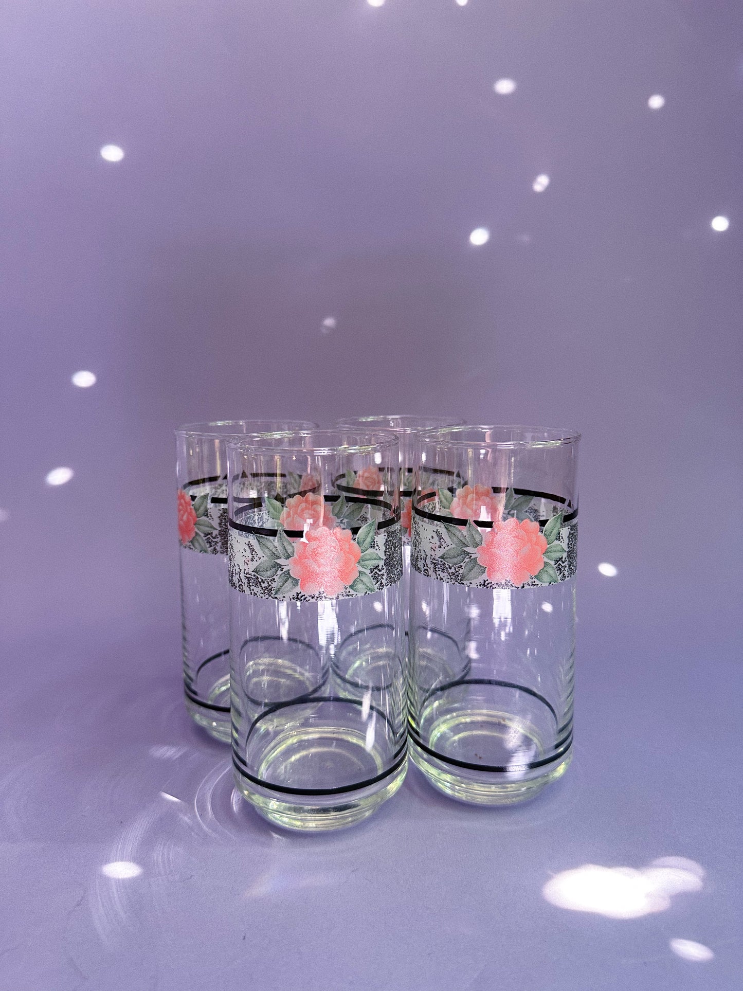 4 Vintage 80s Floral Post Modern Tall Drinking Glasses