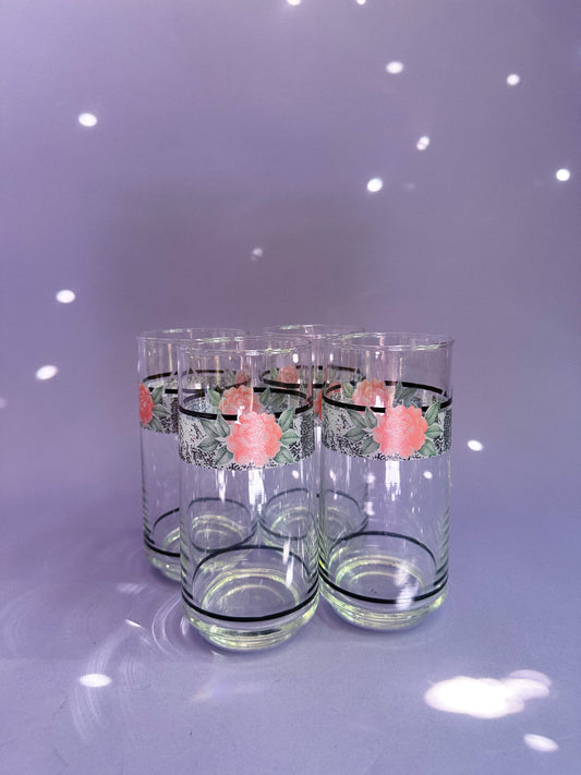 4 Vintage 80s Floral Post Modern Tall Drinking Glasses