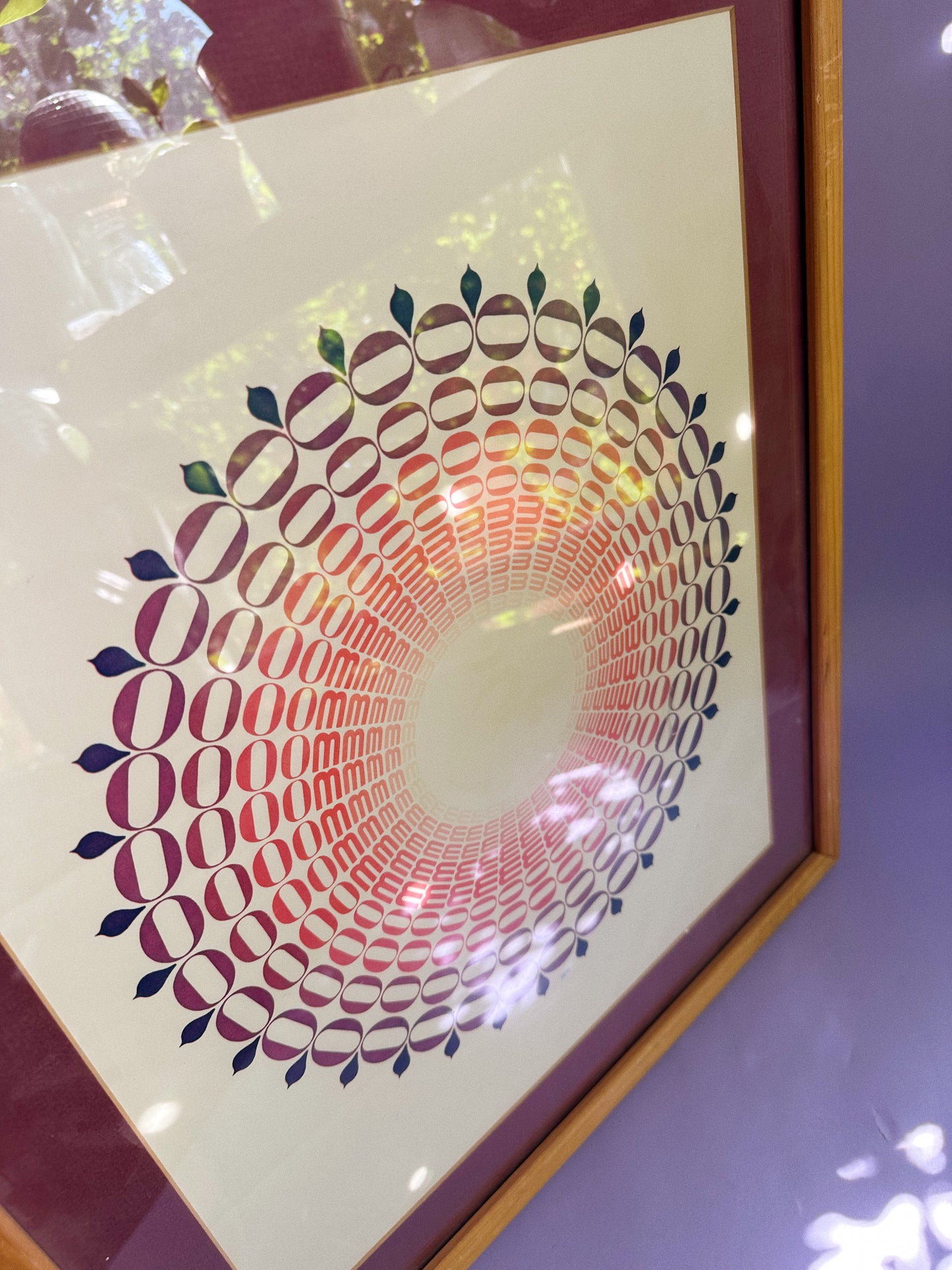 Vintage MCM 1970s Wood Framed Mandala Art Print