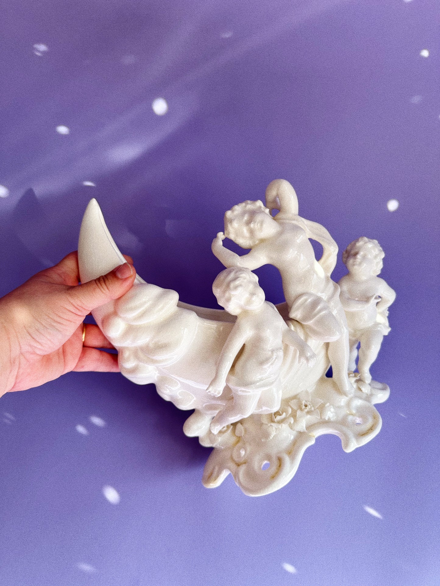 Vintage Porcelain Moon & Cherubs Planter / Vase