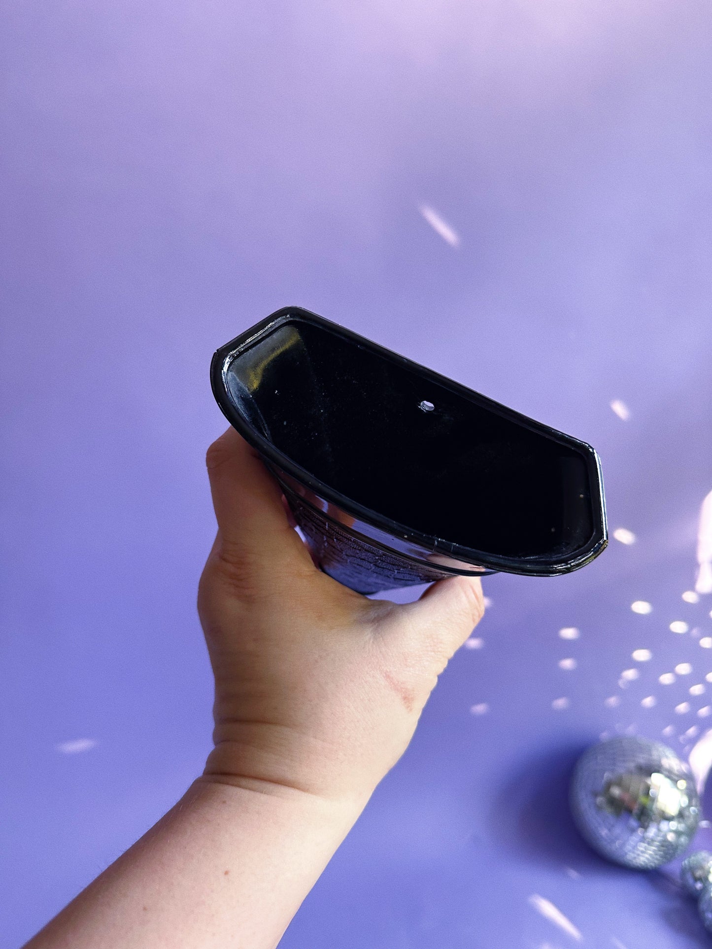 Old Black Glass Black Amethyst Wall Pocket Vase With Design