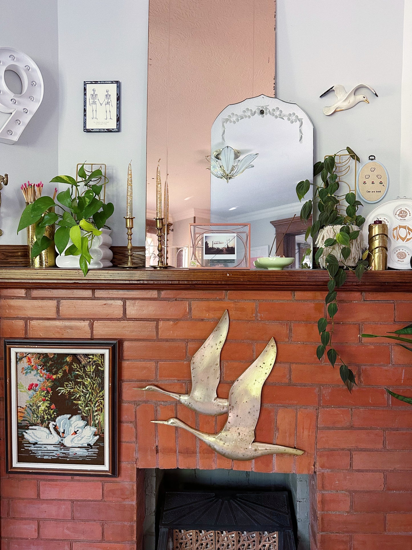 Vintage Brass Seagulls Wall Hanging MCM