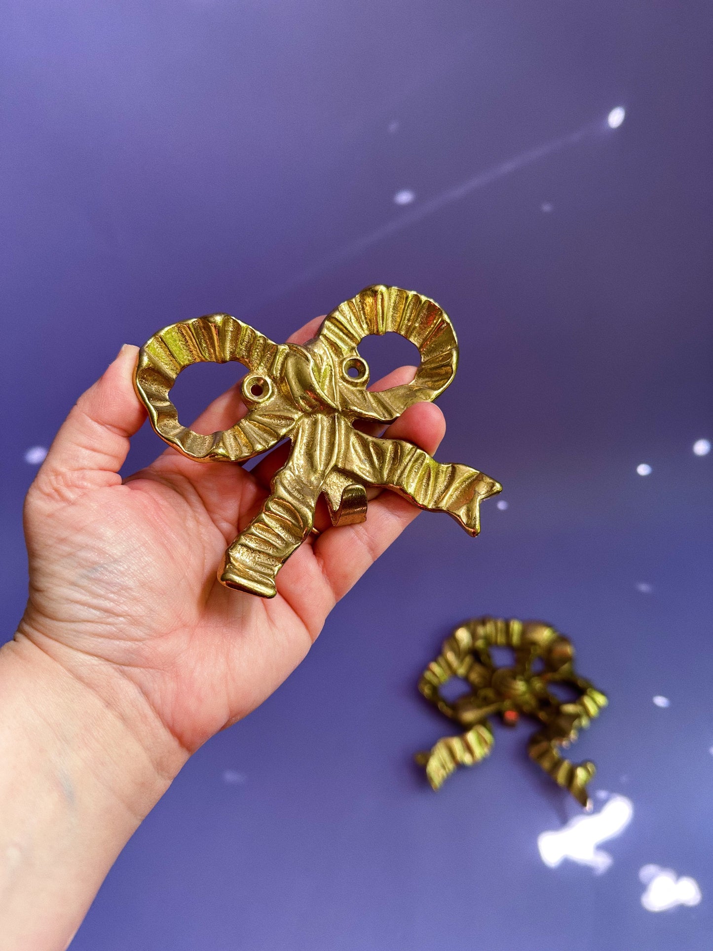 Vintage Heavy Brass Bow Wall Hooks