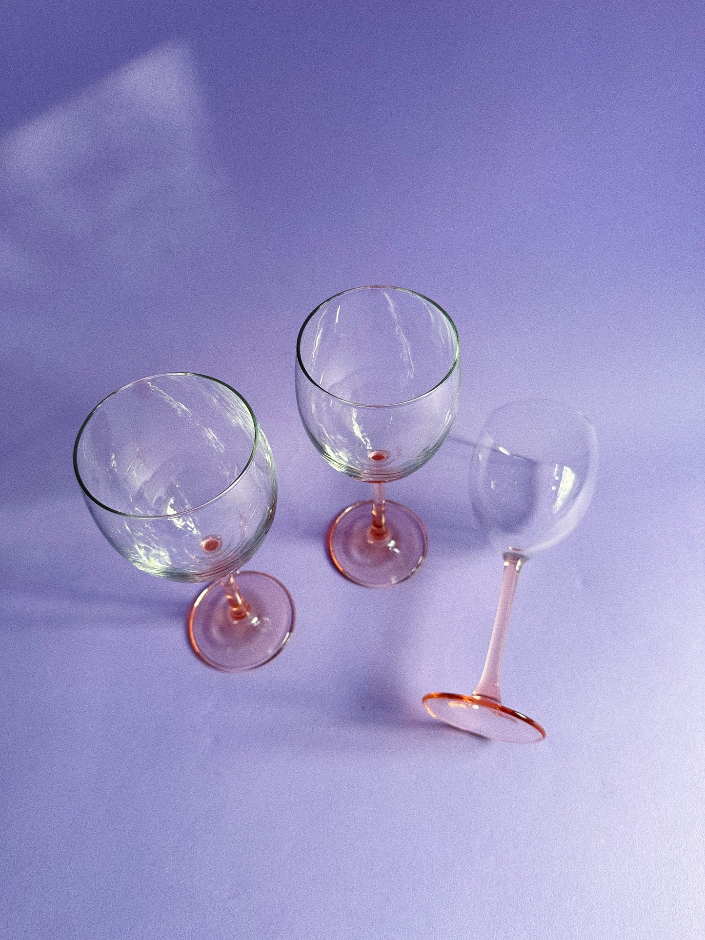 Set of 3 Pink Stemmed French Wine Glasses