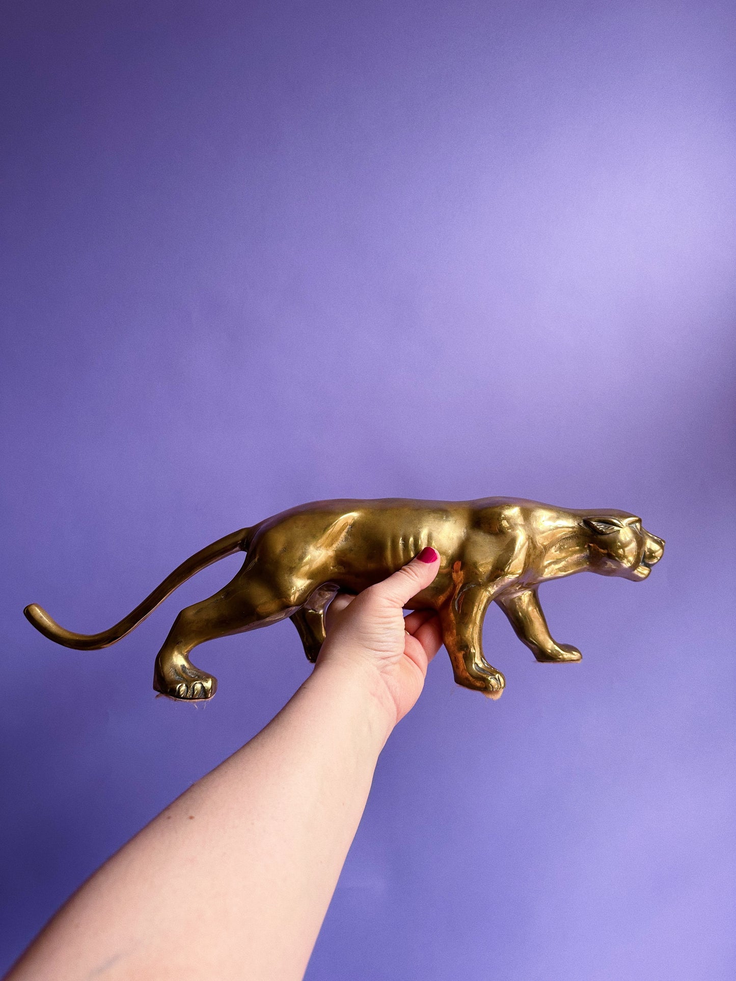Vintage Large Solid Brass Panther Sculpture