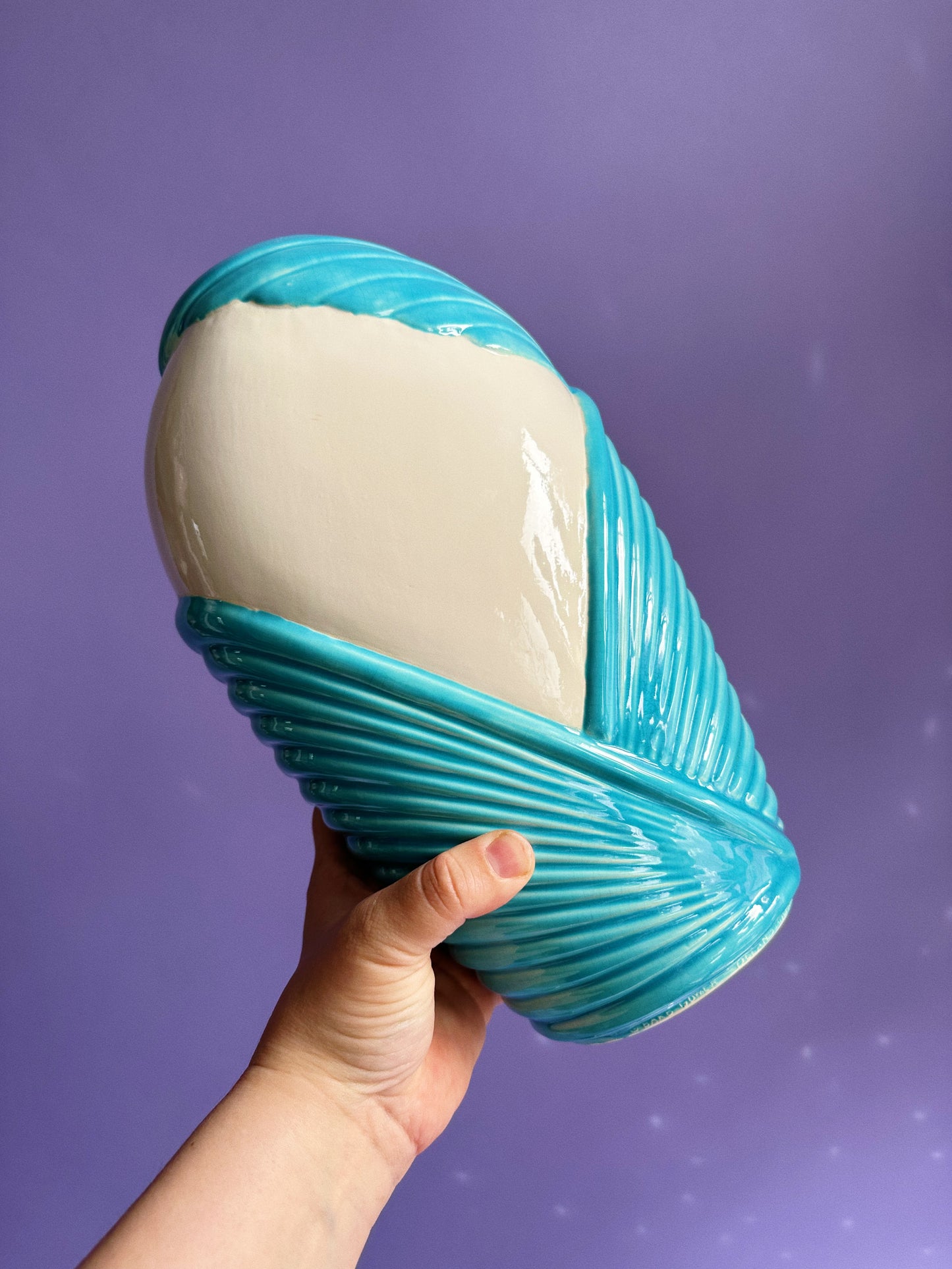 1980s Blue & White Art Deco Revival Ceramic Floral Vase