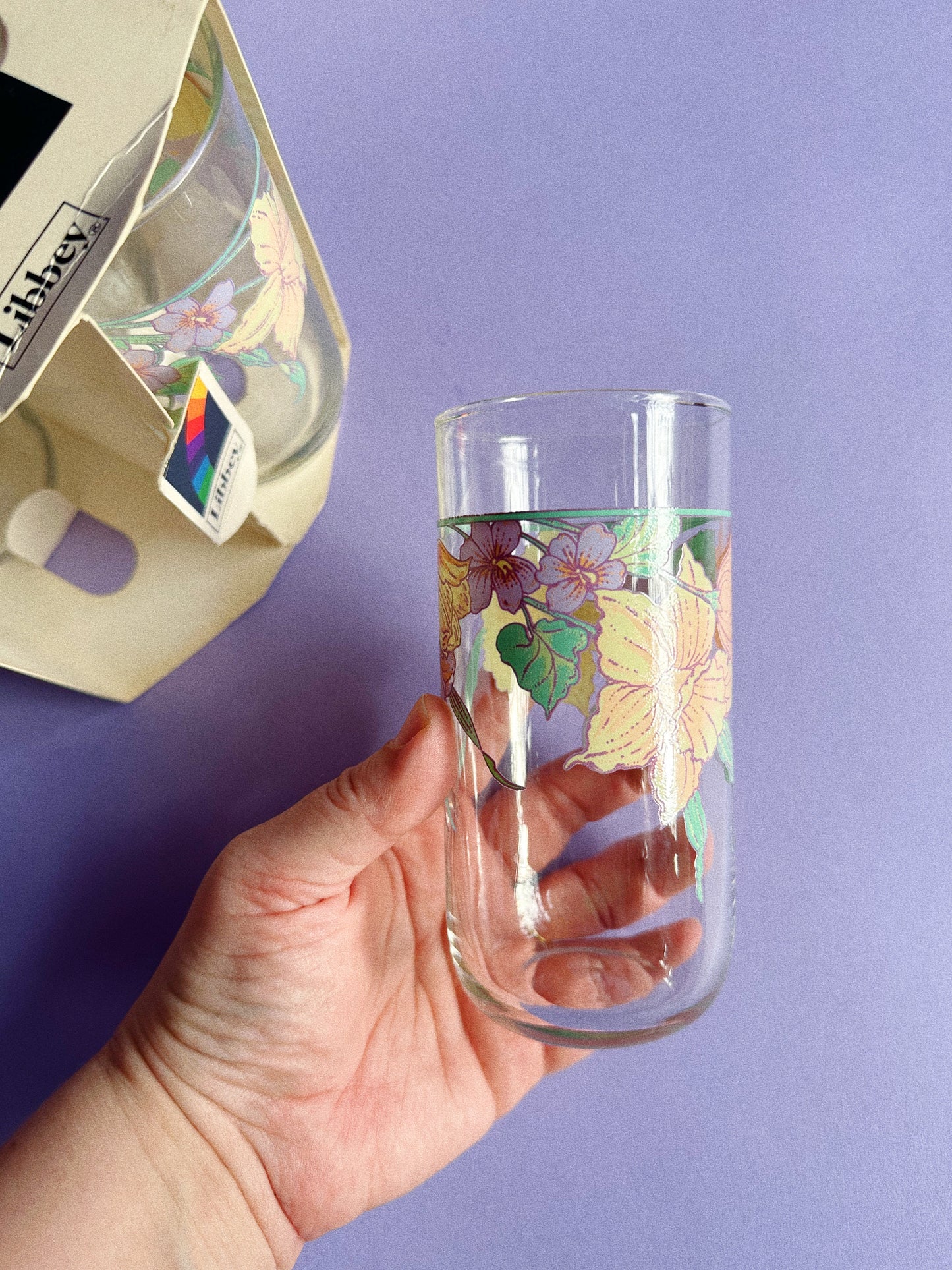 NIB Vintage Libbey Glass Floral Glasses 13 OZ Set of 4 Made In USA