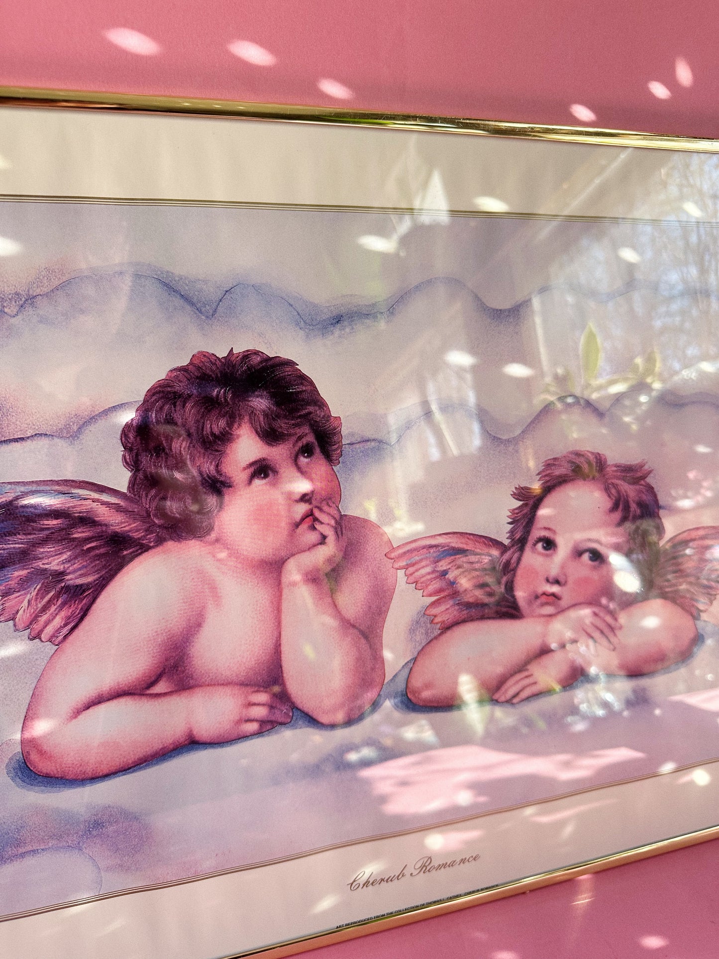 Vintage Cherub Angel Print in Lacquered Brass Frame