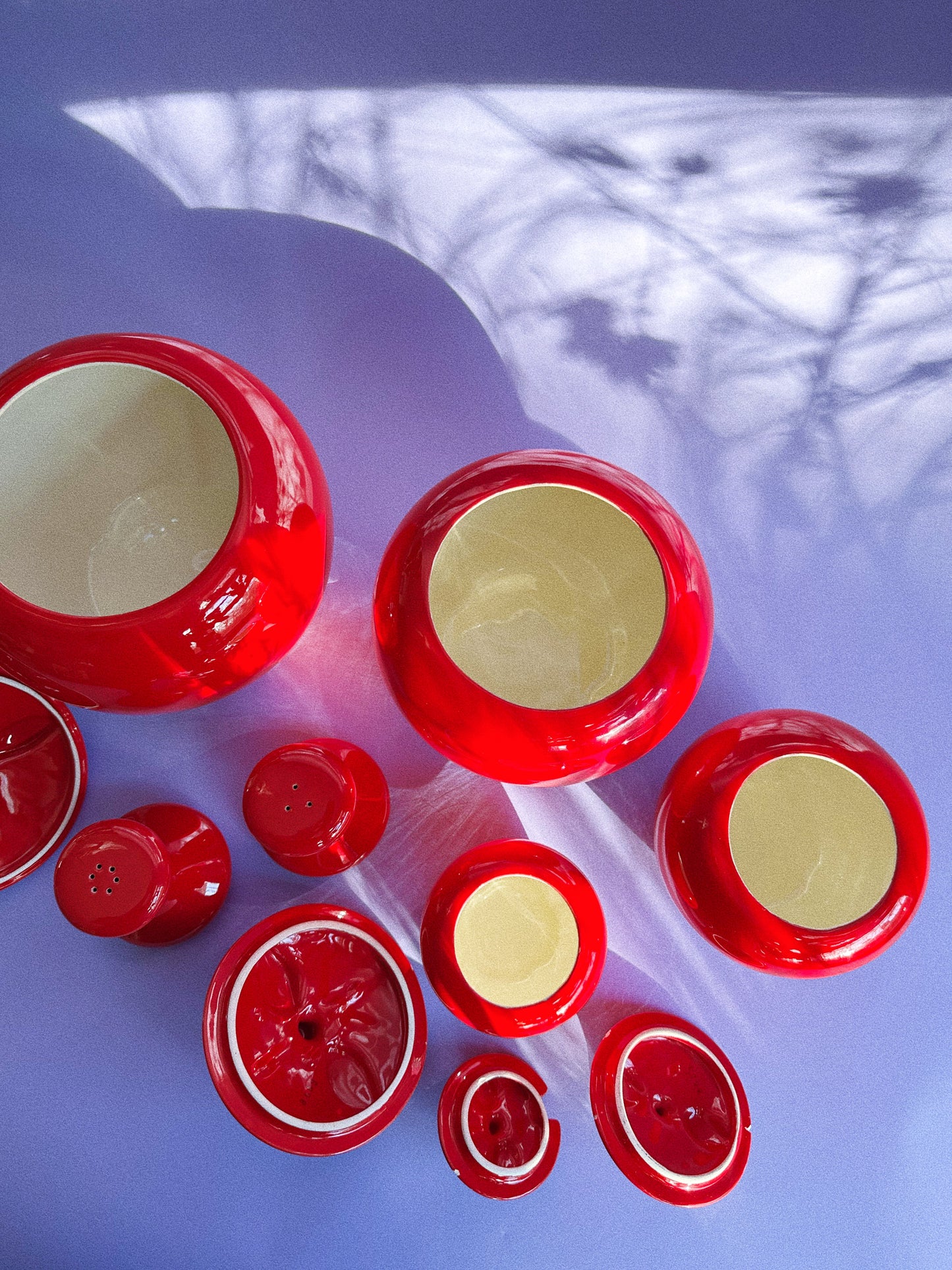 Vintage Red Ceramic Apple Canisters & Salt Pepper Shakers