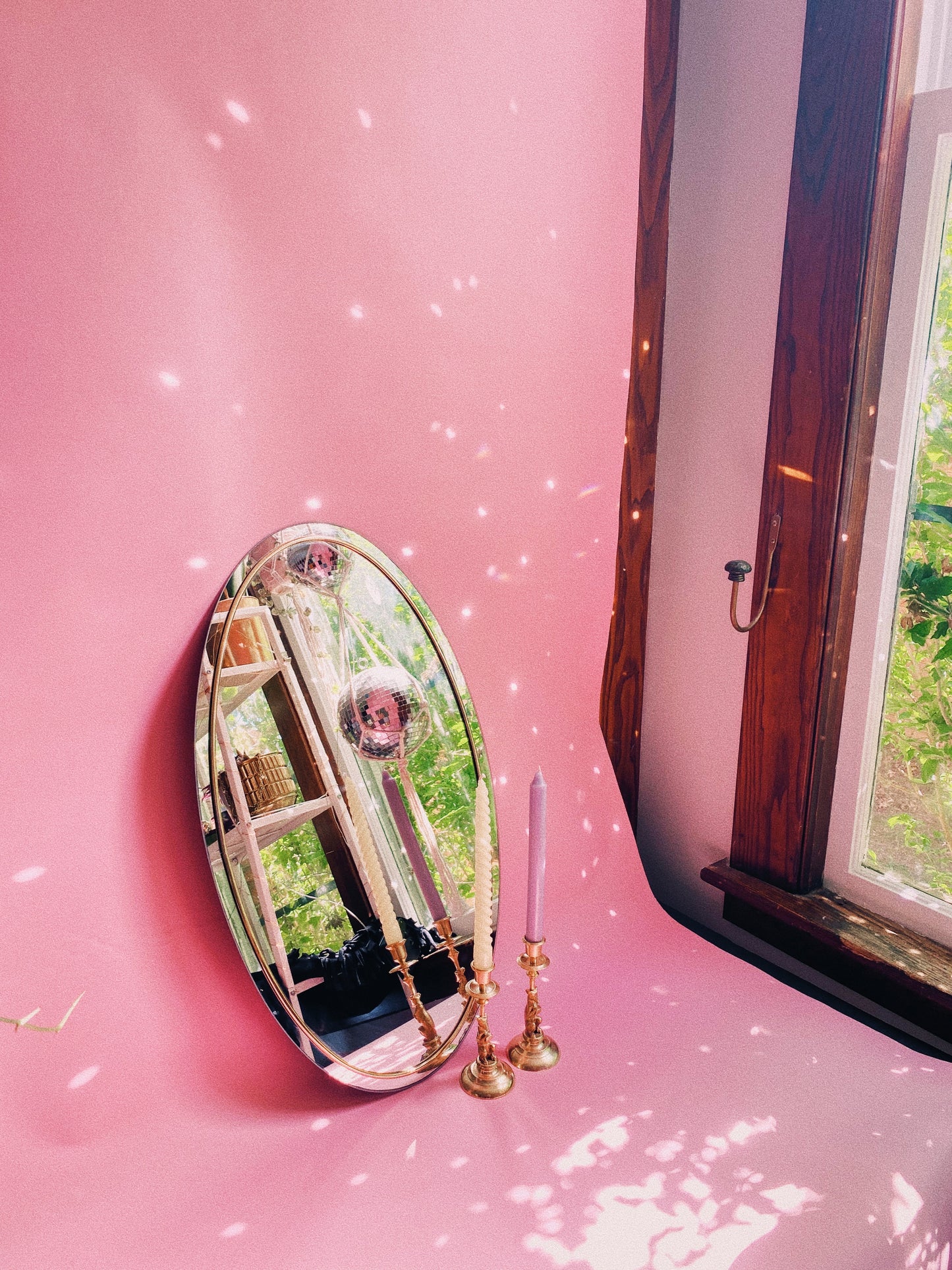 Post Modern Brass Rimmed Oval Mirror